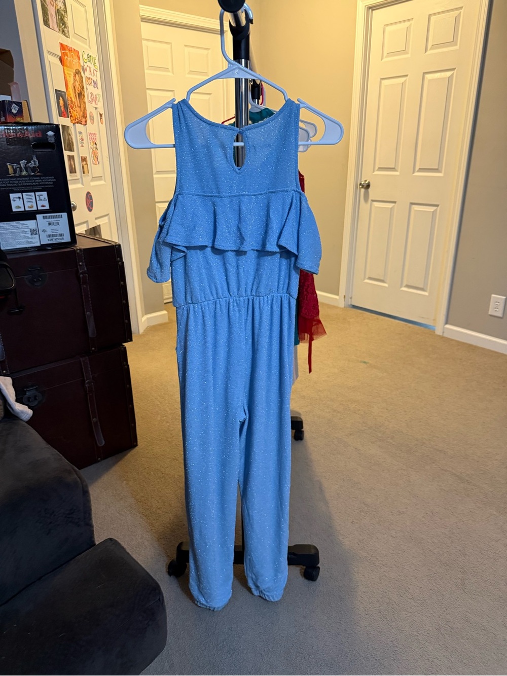 Justice Light Blue Sparkle Ruffle Jumpsuit